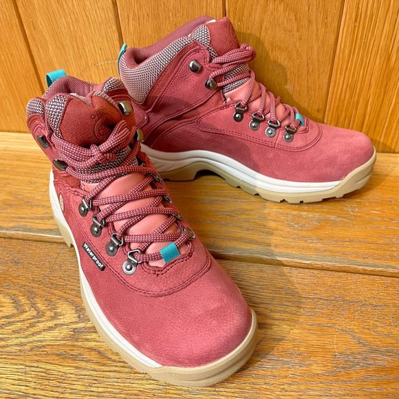 TIMBERLAND WOMEN'S WHITE LEDGE WATERPROOF MID HIKER DARK RED FULL GRAIN A5P2B - Picture 2 of 11